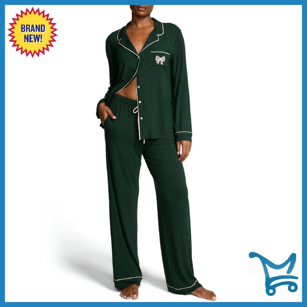 Modal Pajama Set Long Sleeve Button Down Top & Pants Xs-Xxl
